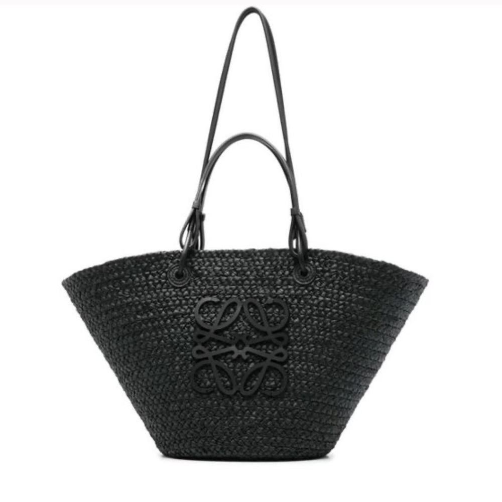 Loewe x Paula’s Ibiza Basket Bag in Iraca Palm in Black Raffia. Size Medium